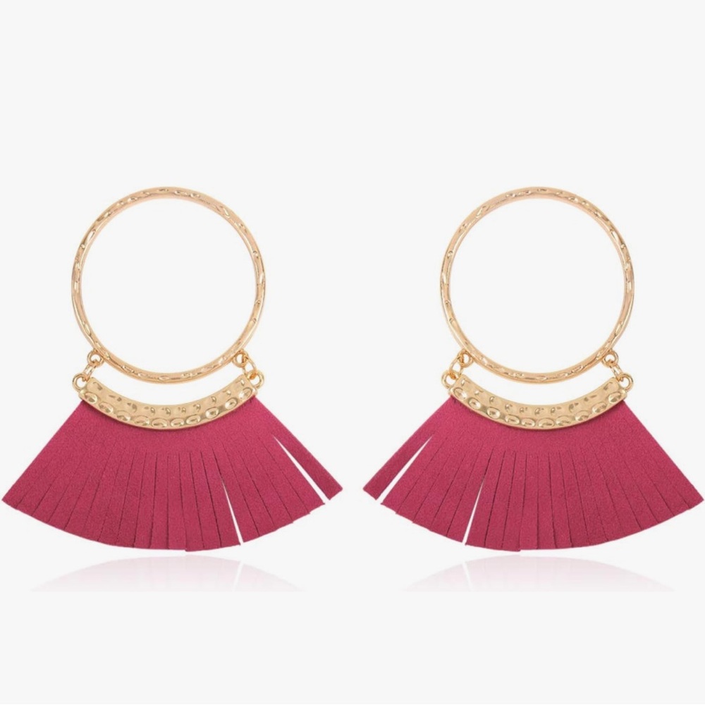 Chic Nation Gold and Pink Tassel Hoop Earrings